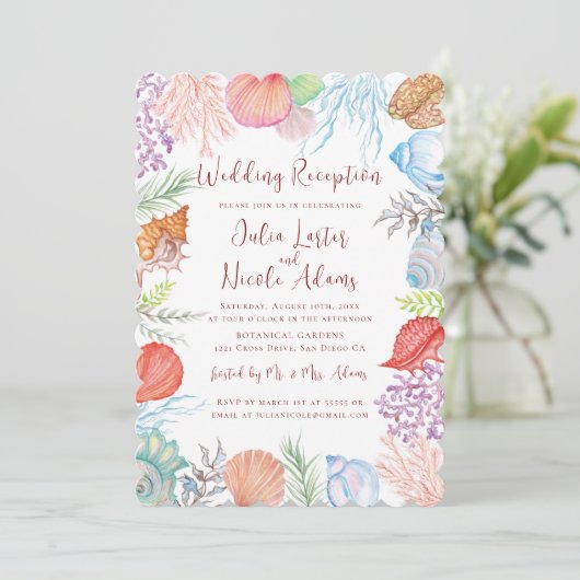 ダスティーモダンブルーシーシェルビーチ結婚式披露宴 招待状 (スタンド正面)