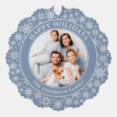 ダスティーモダンブルースノーフレークHappy Holidays写真 オーナメントカード (正面)
