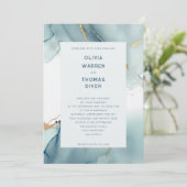 ダスティーモダンブルーティール（緑がかった色）タイポグラフィビーチ結婚式 招待状 (スタンド正面)