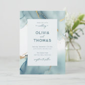 ダスティーモダンブルーティール(緑がかった色)フレエレガントームビーチ結婚式 招待状 (スタンド正面)