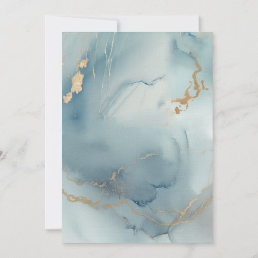 ダスティーモダンブルーティール（緑がかった色）フレエレガントームビーチ結婚式 招待状 (裏面)