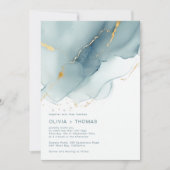ダスティーモダンブルーティール（緑がかった色）海波ビーチ結婚式 招待状 (正面)