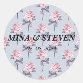 ダスティーモダンブルーピンクフローラ結婚ズ ラウンドシール (正面)