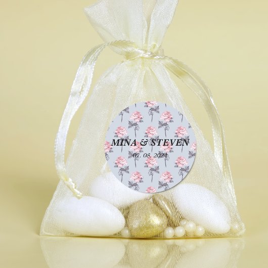 ダスティーモダンブルーピンクフローラ結婚ズ ラウンドシール