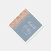 ダスティーモダンブルーピーチグリッター結婚ズ スタンダードカクテルナプキン (角)