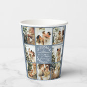 ダスティーモダンブルーファミリーフォトコラージングモノグラム 紙コップ (裏面)