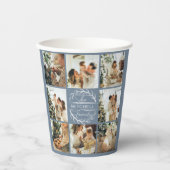 ダスティーモダンブルーファミリーフォトコラージングモノグラム 紙コップ (正面)