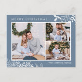 ダスティーモダンブルーフォトコラージメリークリスマス ポストカード (正面)