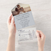 ダスティーモダンブルーフォトコラージュ結婚ズ オールインワン招待状 (貼ってはがせる)