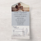 ダスティーモダンブルーフォトコラージュ結婚ズ オールインワン招待状 (内側)