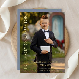 ダスティーモダンブルーフォトボーイファースト金ゴールド 箔招待状