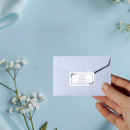 ダスティーモダンブルーフローラブラック差出人住所 ラベル