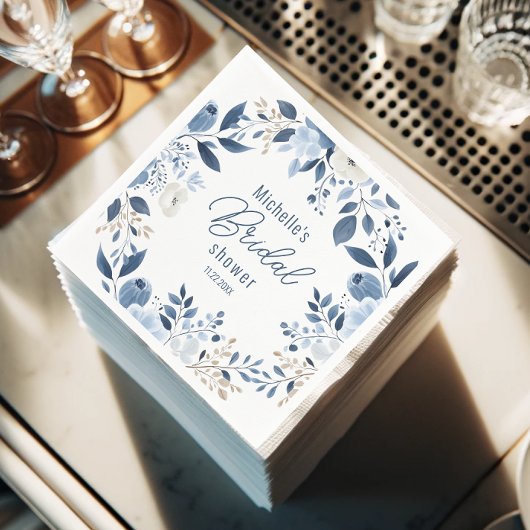 ダスティーモダンブルーフローラボホブライダルシャワー スタンダードカクテルナプキン