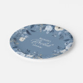ダスティーモダンブルーフローラボホブライダルシャワー ペーパープレート (アングル)