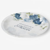 ダスティーモダンブルーフローラ植物学ブライダルシャワー ペーパープレート (アングル)