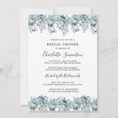 ダスティーモダンブルーフローラ植物学ブライダルシャワー 招待状 (正面)
