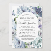 ダスティーモダンブルーフローラ植物学ブライダルシャワー 招待状 (正面)