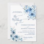 ダスティーモダンブルーフローラ結婚ズ 招待状 (正面)