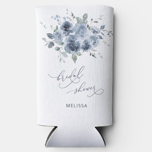 ダスティーモダンブルーブライダルシャワーカスタム スリム缶クーラー (正面)