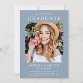 ダスティーモダンブルーブラシストローク写真卒業 案内状 (正面)
