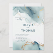 ダスティーモダンブルーボヘエレガントミアンビーチ結婚式 招待状 (正面)