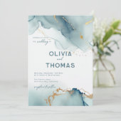ダスティーモダンブルーボヘエレガントミアンビーチ結婚式 招待状 (スタンド正面)