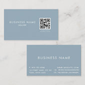 ダスティーモダンブルーミニマルQRコードビジネスカード 名刺 (正面/裏面)