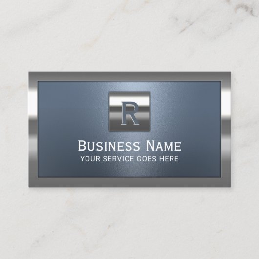 ダスティーモダンブルーメタリックフレームプロフェッショナル 名刺 (正面)