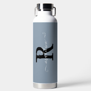 ダスティーモダンブルーモノグラムスクリプト名 ウォーターボトル