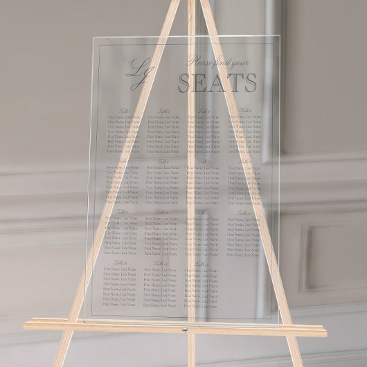 ダスティーモダンブルーモノグラム結婚スクリプトの座席 アクリルサイン