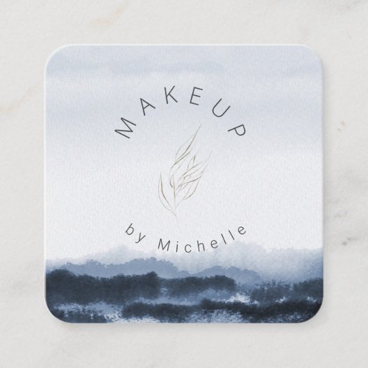 ダスティーモダンブルーランドスケープエレガント名刺 スクエア名刺 (正面)