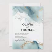 ダスティーモダンブルーロエレガントマンビーチ結婚式 招待状 (正面)