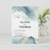 ダスティーモダンブルーロエレガントマンビーチ結婚式 招待状 (スタンド正面)