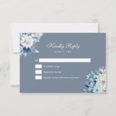 ダスティーモダンブルーワイルドフラワーウェディングRSVPカード サンキューカード (正面)