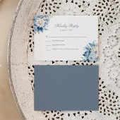 ダスティーモダンブルーワイルドフラワーウェディングRSVPカード サンキューカード