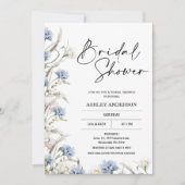 ダスティーモダンブルーワイルドフラワーズブライダルシャワー 招待状 (正面)