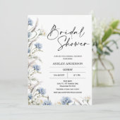 ダスティーモダンブルーワイルドフラワーズブライダルシャワー 招待状 (スタンド正面)