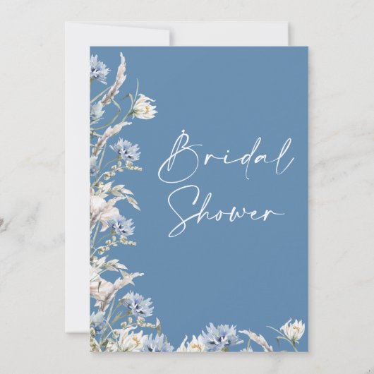 ダスティーモダンブルーワイルドフラワーズブライダルシャワー 招待状 (裏面)