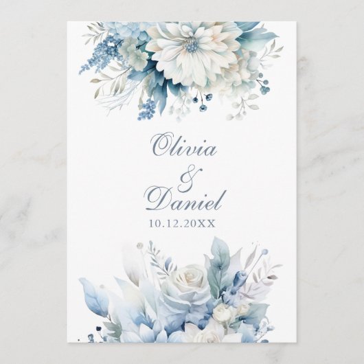 ダスティーモダンブルーワイルドフラワーズ結婚式 プログラム (正面)