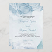 ダスティーモダンブルー抽象芸術結婚式招待状 招待状 (正面/裏面)
