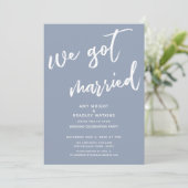 ダスティーモダンブルー私たちウェディング得レセプシ結婚したョン 招待状 (スタンド正面)