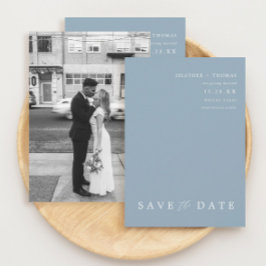 ダスティーモダンブルー結婚の写真の日付を保存 招待状