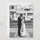 ダスティーモダンブルー結婚の写真の日付を保存 招待状 (裏面)