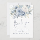 ダスティーモダンブルー花模様ありがとう カード (正面)