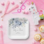 ダスティーモダンブルー花模様ベビーイン開花シャワー ペーパープレート (パーティー)