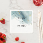 ダスティーモダンブルー金ゴールドシエレガントックビーチ結婚式 スタンダードカクテルナプキン (インサイチュ)