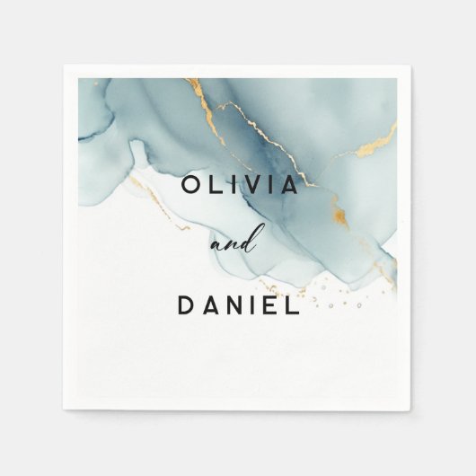 ダスティーモダンブルー金ゴールドシエレガントックビーチ結婚式 スタンダードカクテルナプキン (正面)