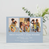 ダスティーモダンブルー3フォトコラージュ結婚ズ 招待状 (スタンド正面)