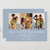 ダスティーモダンブルー3フォトコラージュ結婚ズ 招待状 (正面/裏面)