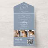 ダスティーモダンブルー3フォトフローラリース結婚ズ オールインワン招待状 (内側)